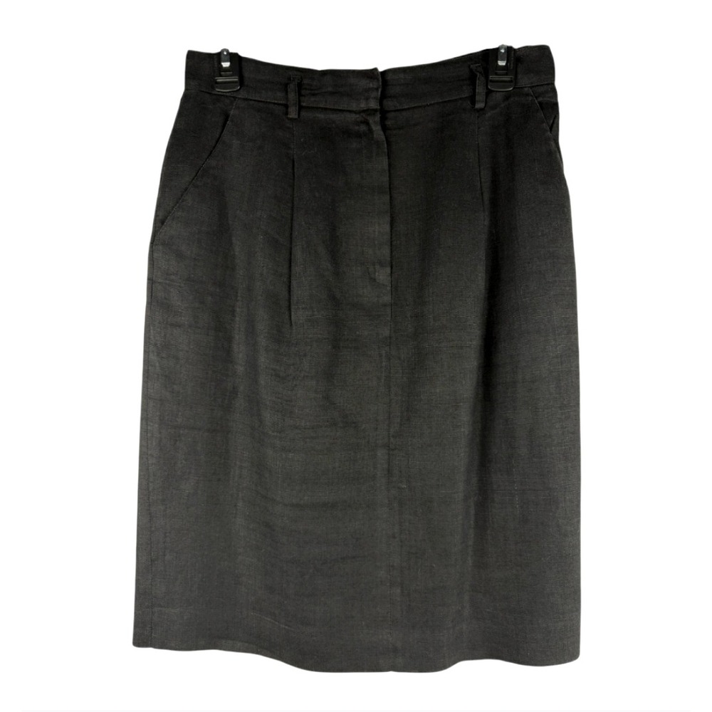 VTG Liz Claiborne BLACK LINEN PENCIL SKIRT Pleated Zipper Fly Lined Pockets 10